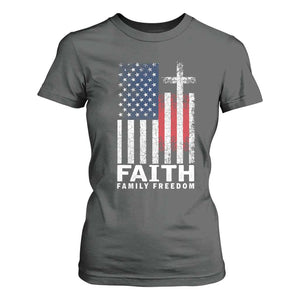 Faith Family Freedom T Shirt For Women Charlie Kirk Patriotic Christian Vintage USA Flag TS10 Dark Heather Print Your Wear