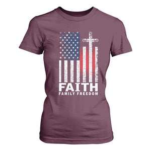 Faith Family Freedom T Shirt For Women Charlie Kirk Patriotic Christian Vintage USA Flag TS10 Maroon Print Your Wear