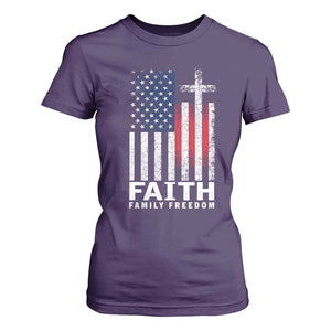 Faith Family Freedom T Shirt For Women Charlie Kirk Patriotic Christian Vintage USA Flag TS10 Purple Print Your Wear