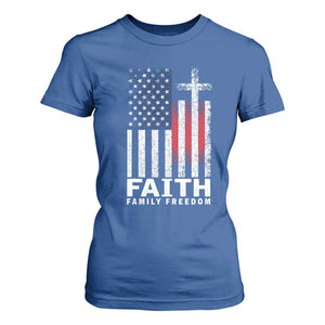 Faith Family Freedom T Shirt For Women Charlie Kirk Patriotic Christian Vintage USA Flag TS10 Royal Blue Print Your Wear