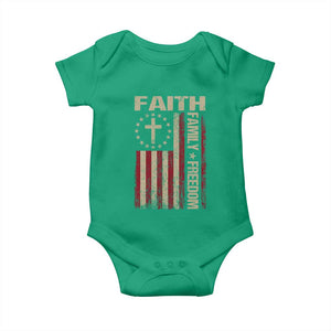 Faith Family Freedom Baby Onesie Patriotic Christian Vintage USA Flag TS10 Irish Green Print Your Wear