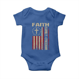 Faith Family Freedom Baby Onesie Patriotic Christian Vintage USA Flag TS10 Royal Blue Print Your Wear