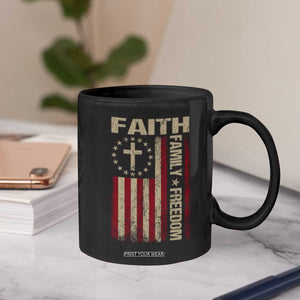 Faith Family Freedom Coffee Mug Patriotic Christian Vintage USA Flag TS10 Print Your Wear