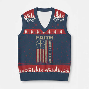 Faith Family Freedom V-Neck Knit Sweater Vest Patriotic Christian Vintage USA Flag TS10 Navy Red Print Your Wear