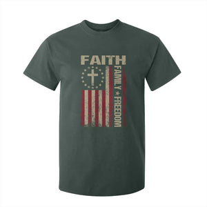 Faith Family Freedom T Shirt For Kid Patriotic Christian Vintage USA Flag TS10 Dark Forest Green Print Your Wear