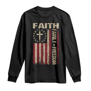 Faith Family Freedom Long Sleeve Shirt Patriotic Christian Vintage USA Flag TS10 Black Print Your Wear