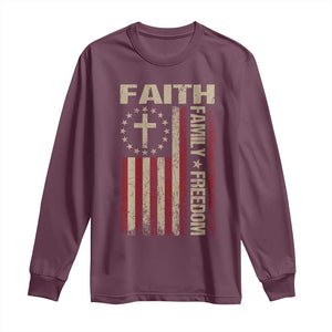 Faith Family Freedom Long Sleeve Shirt Patriotic Christian Vintage USA Flag TS10 Maroon Print Your Wear