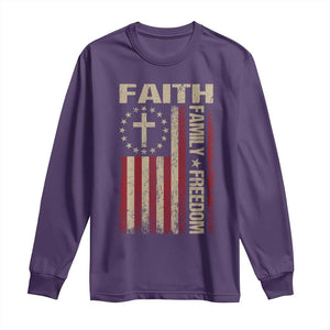 Faith Family Freedom Long Sleeve Shirt Patriotic Christian Vintage USA Flag TS10 Purple Print Your Wear