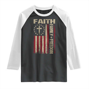 Faith Family Freedom Raglan Shirt Patriotic Christian Vintage USA Flag TS10 Black White Print Your Wear