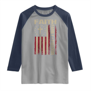 Faith Family Freedom Raglan Shirt Patriotic Christian Vintage USA Flag TS10 Sport Gray Navy Print Your Wear