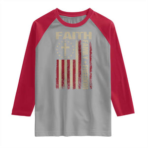 Faith Family Freedom Raglan Shirt Patriotic Christian Vintage USA Flag TS10 Sport Gray Red Print Your Wear