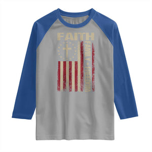 Faith Family Freedom Raglan Shirt Patriotic Christian Vintage USA Flag TS10 Sport Gray Royal Print Your Wear