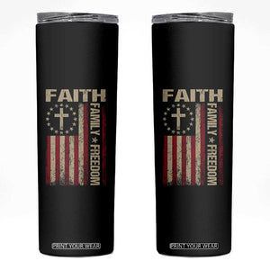 Faith Family Freedom Skinny Tumbler Patriotic Christian Vintage USA Flag TS10 Black Print Your Wear