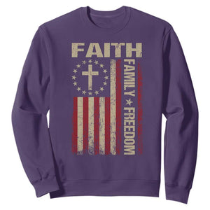 Faith Family Freedom Sweatshirt Patriotic Christian Vintage USA Flag TS10 Purple Print Your Wear