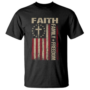 Faith Family Freedom T Shirt Patriotic Christian Vintage USA Flag TS10 Black Print Your Wear