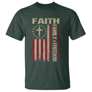 Faith Family Freedom T Shirt Patriotic Christian Vintage USA Flag TS10 Dark Forest Green Print Your Wear