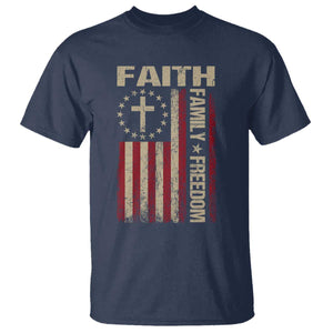 Faith Family Freedom T Shirt Patriotic Christian Vintage USA Flag TS10 Navy Print Your Wear