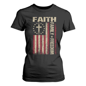 Faith Family Freedom T Shirt For Women Patriotic Christian Vintage USA Flag TS10 Black Print Your Wear