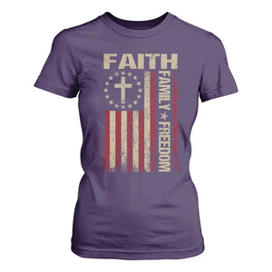 Faith Family Freedom T Shirt For Women Patriotic Christian Vintage USA Flag TS10 Purple Print Your Wear