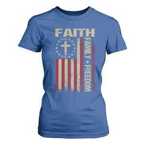 Faith Family Freedom T Shirt For Women Patriotic Christian Vintage USA Flag TS10 Royal Blue Print Your Wear
