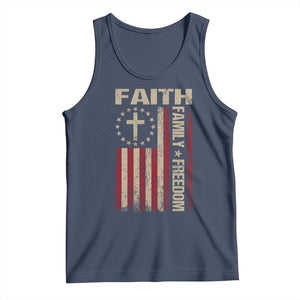 Faith Family Freedom Tank Top Patriotic Christian Vintage USA Flag TS10 Navy Print Your Wear