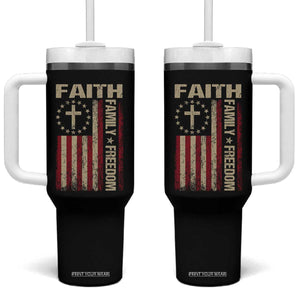 Faith Family Freedom Tumbler With Handle Patriotic Christian Vintage USA Flag TS10 One Size: 40 oz Black Print Your Wear
