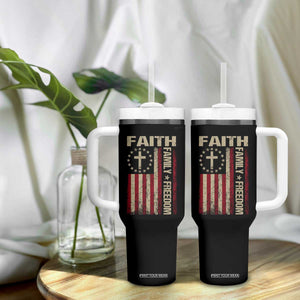 Faith Family Freedom Tumbler With Handle Patriotic Christian Vintage USA Flag TS10 Print Your Wear
