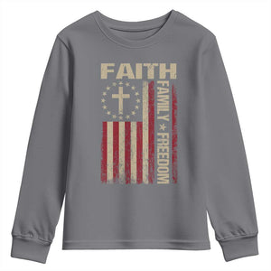 Faith Family Freedom Youth Sweatshirt Patriotic Christian Vintage USA Flag TS10 Charcoal Print Your Wear
