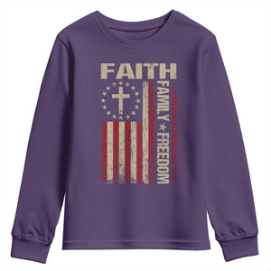 Faith Family Freedom Youth Sweatshirt Patriotic Christian Vintage USA Flag TS10 Purple Print Your Wear