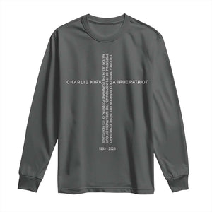 Charlie Kirk Long Sleeve Shirt A True Patriot Patriotic Christian Cross TS10 Dark Heather Print Your Wear