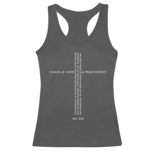 Charlie Kirk Racerback Tank Top A True Patriot Patriotic Christian Cross TS10 Dark Heather Print Your Wear
