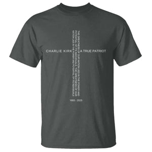 Charlie Kirk T Shirt A True Patriot Patriotic Christian Cross TS10 Dark Heather Print Your Wear