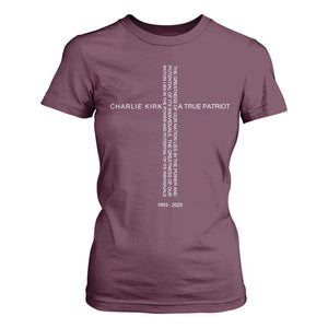 Charlie Kirk T Shirt For Women A True Patriot Patriotic Christian Cross TS10 Maroon Print Your Wear