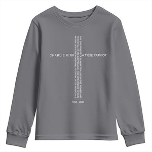 Charlie Kirk Youth Sweatshirt A True Patriot Patriotic Christian Cross TS10 Charcoal Print Your Wear