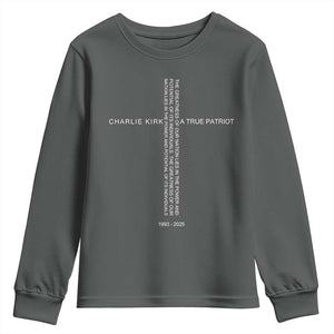 Charlie Kirk Youth Sweatshirt A True Patriot Patriotic Christian Cross TS10 Dark Heather Print Your Wear