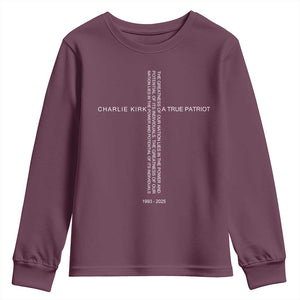 Charlie Kirk Youth Sweatshirt A True Patriot Patriotic Christian Cross TS10 Maroon Print Your Wear