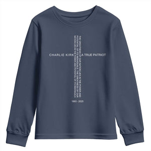 Charlie Kirk Youth Sweatshirt A True Patriot Patriotic Christian Cross TS10 Navy Print Your Wear