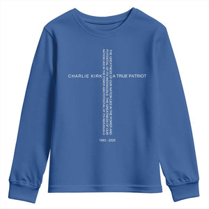 Charlie Kirk Youth Sweatshirt A True Patriot Patriotic Christian Cross TS10 Royal Blue Print Your Wear
