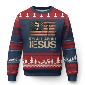 Charlie Kirk Ugly Christmas Sweater Its All About Jesus USA Flag Patriotic Christian TS10 Navy Red Print Your Wear