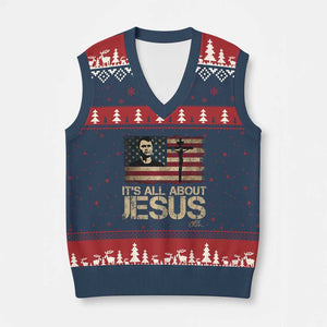 Charlie Kirk V-Neck Knit Sweater Vest Its All About Jesus USA Flag Patriotic Christian TS10 Navy Red Print Your Wear