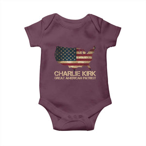 Charlie Kirk Baby Onesie Great American Patriot USA Flag TS10 Maroon Print Your Wear