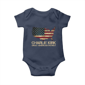 Charlie Kirk Baby Onesie Great American Patriot USA Flag TS10 Navy Print Your Wear