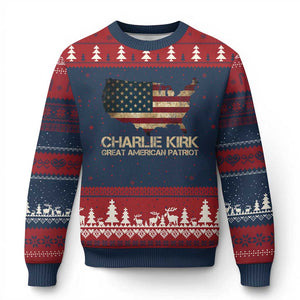 Charlie Kirk Ugly Christmas Sweater Great American Patriot USA Flag TS10 Navy Red Print Your Wear