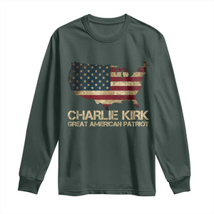 Charlie Kirk Long Sleeve Shirt Great American Patriot USA Flag TS10 Dark Forest Green Print Your Wear