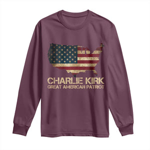 Charlie Kirk Long Sleeve Shirt Great American Patriot USA Flag TS10 Maroon Print Your Wear