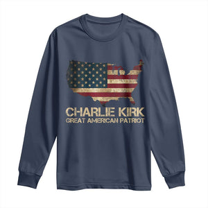 Charlie Kirk Long Sleeve Shirt Great American Patriot USA Flag TS10 Navy Print Your Wear