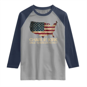 Charlie Kirk Raglan Shirt Great American Patriot USA Flag TS10 Sport Gray Navy Print Your Wear