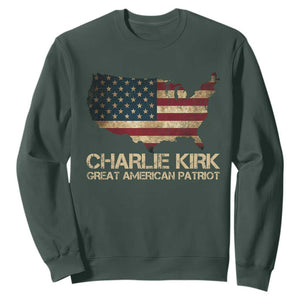 Charlie Kirk Sweatshirt Great American Patriot USA Flag TS10 Dark Forest Green Print Your Wear