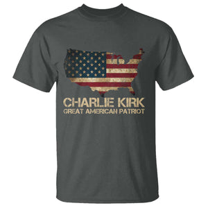 Charlie Kirk T Shirt Great American Patriot USA Flag TS10 Dark Heather Print Your Wear