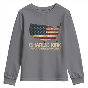 Charlie Kirk Youth Sweatshirt Great American Patriot USA Flag TS10 Charcoal Print Your Wear